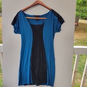 Material Girl Blue/Black Dress Lacy Mini Size Medium‎